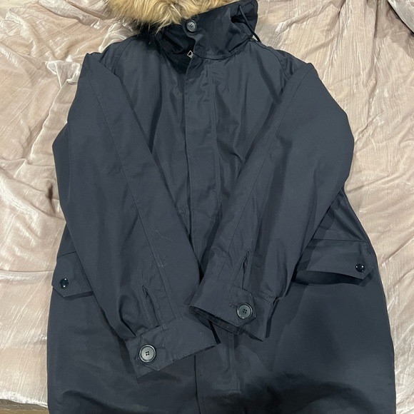 Sandro faux fur parka navy sz medium - Picture 1 of 7